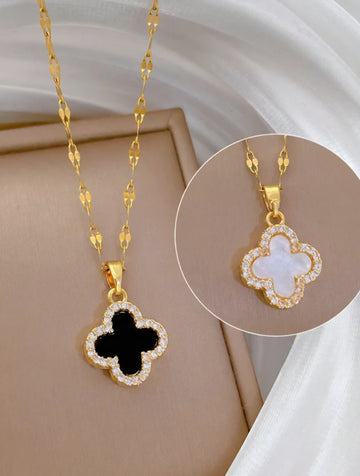 Fower Reversible Necklace black/white