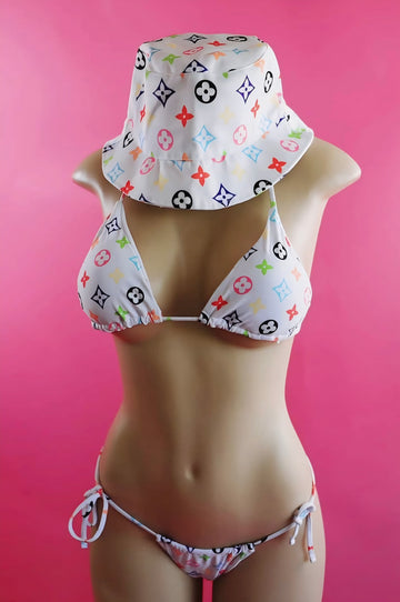 White LV Bikini with Bucket hat